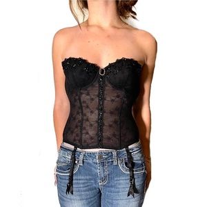 Y2K Strapless Black Beaded Corset Top